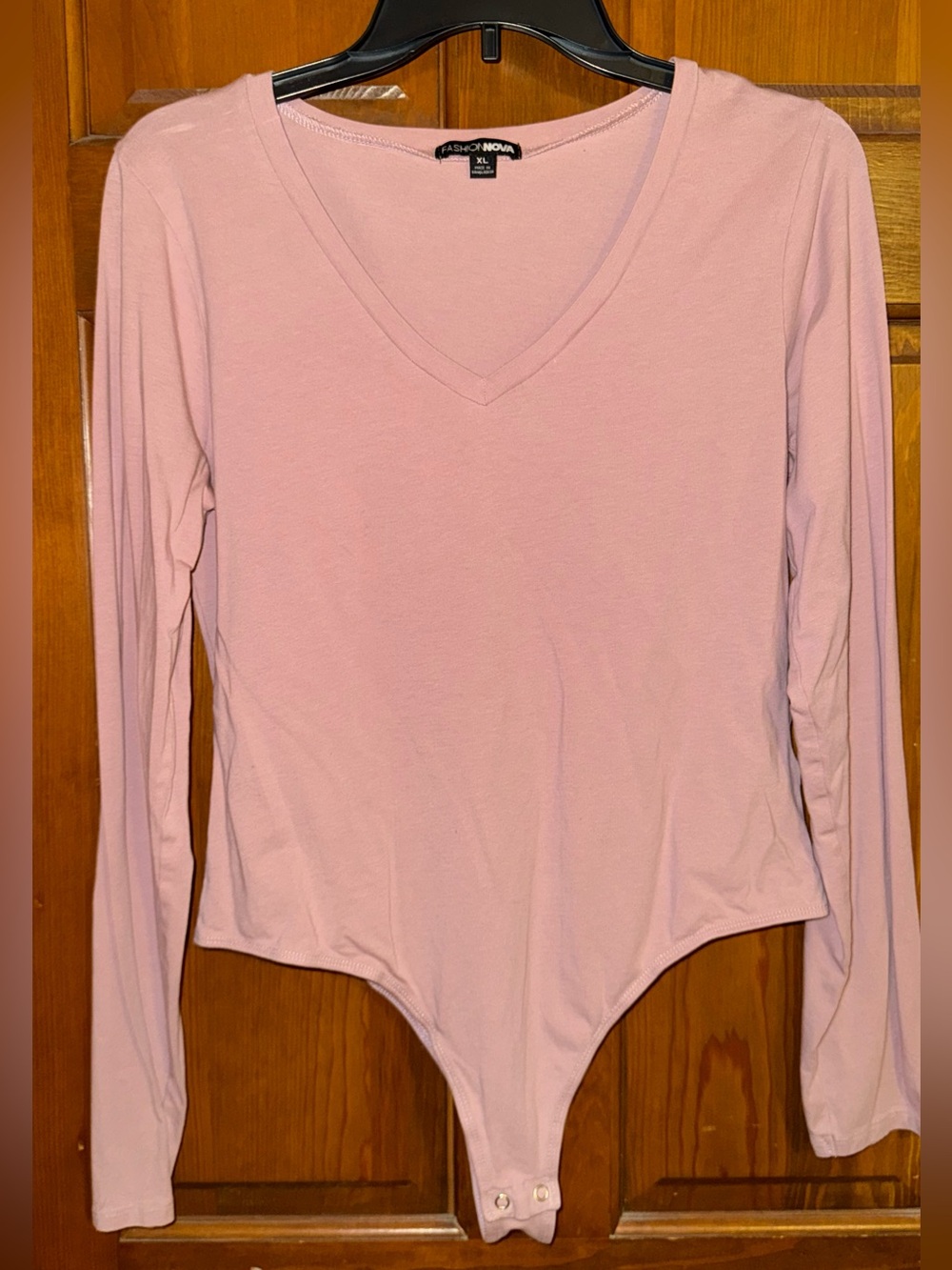 Fashion Nova Pale Pink V-Neck Long Sleeve Bodysuit